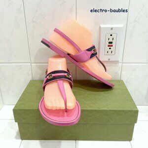 Gucci Horsebit T-Strap Flat Thong Sandal Pink Leather Sz 8 / Eu 38 Women - EUC